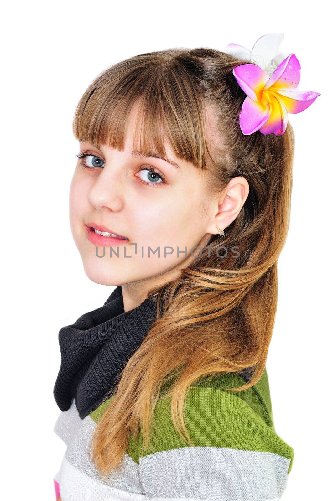 teen sweet girl with funny hairstyle