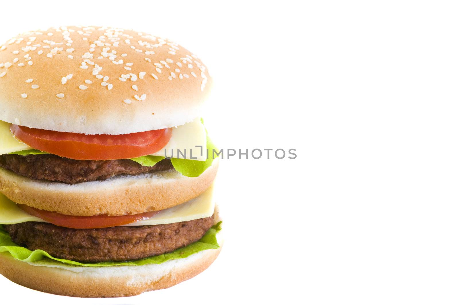 big double cheeseburger on white