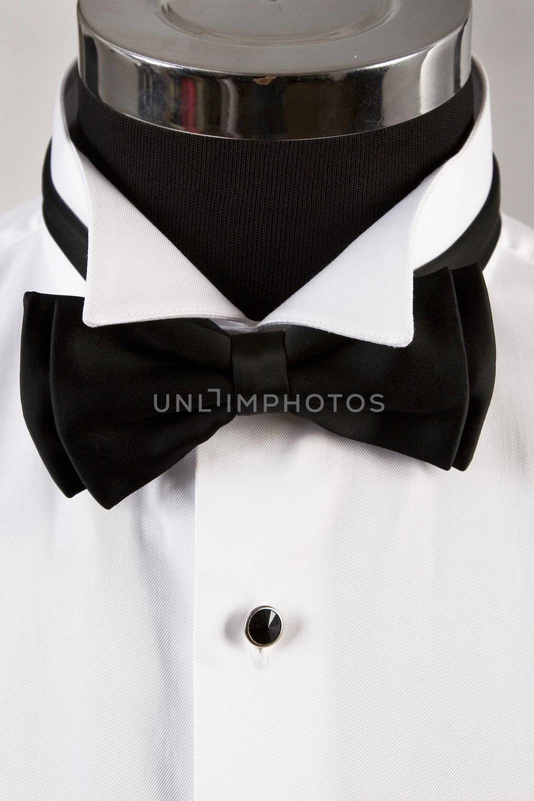 front view of bow tie and ceremony shirt