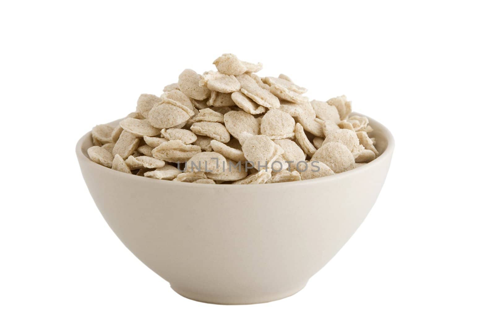 front view of cereals bowl on white background