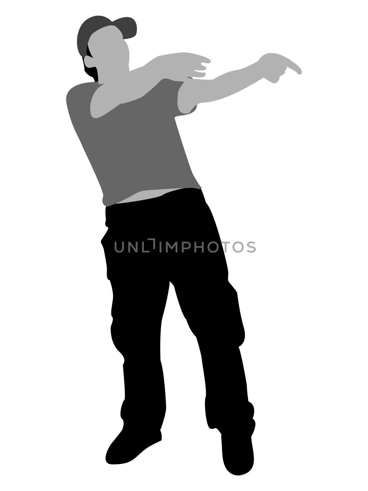 man pointing downward on isolated background