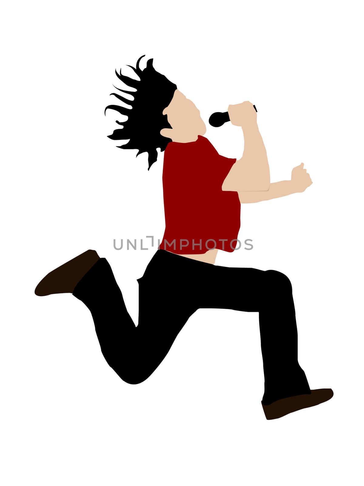 jumping singer on white background