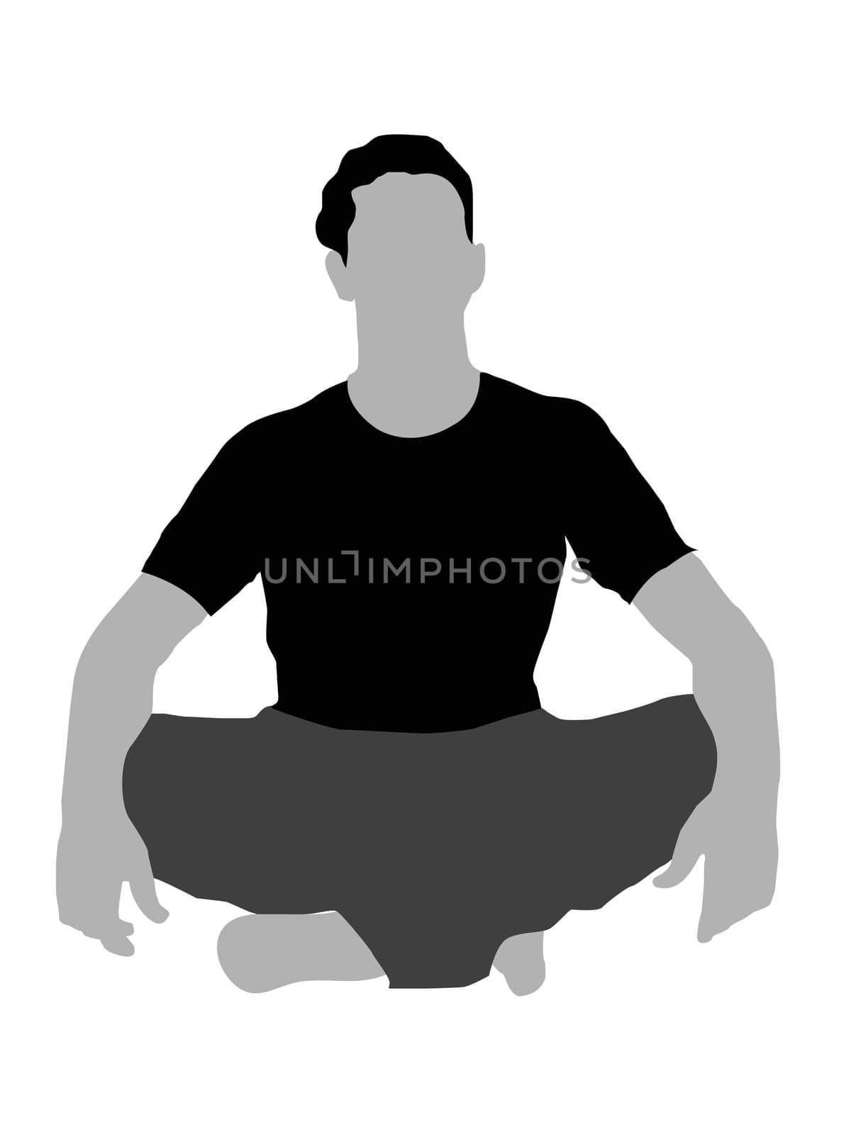 man sitting with crossed legs on isolated background