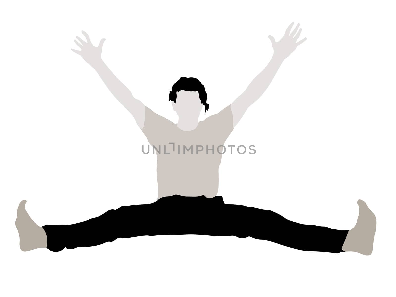 young male with arms up stretching his legs on isolated background