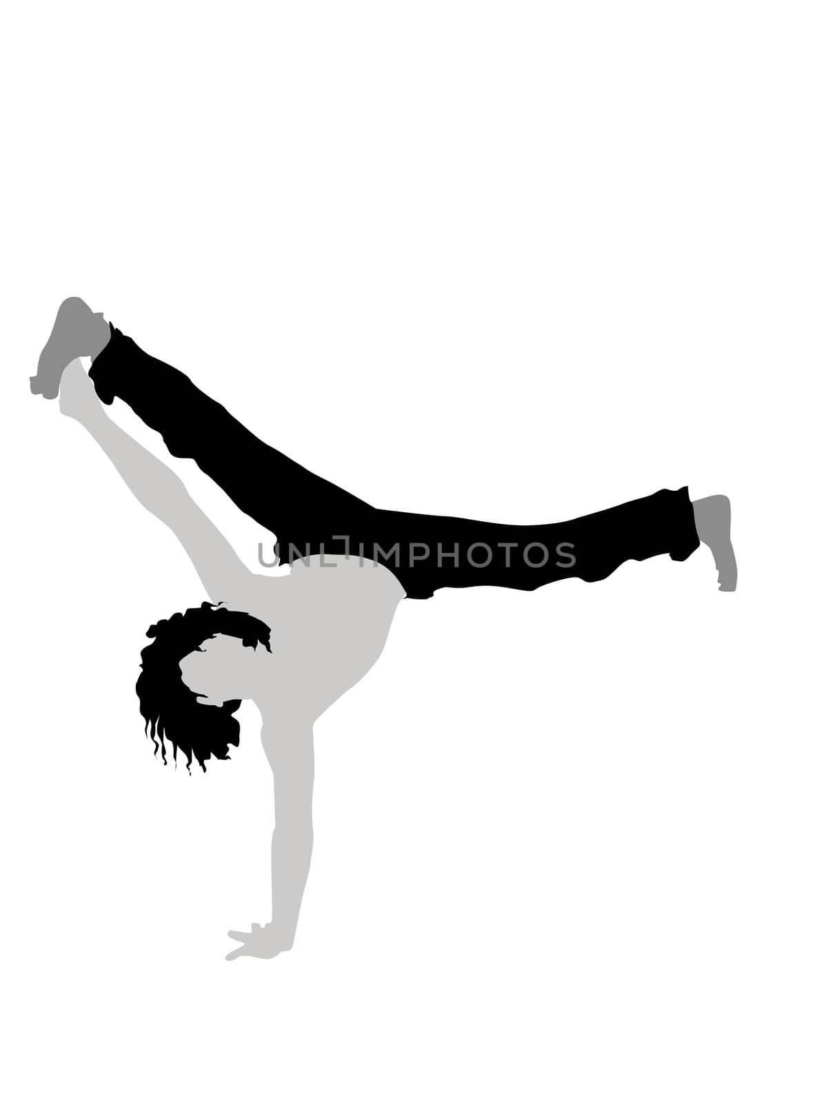 man exercising gymnastics on white background