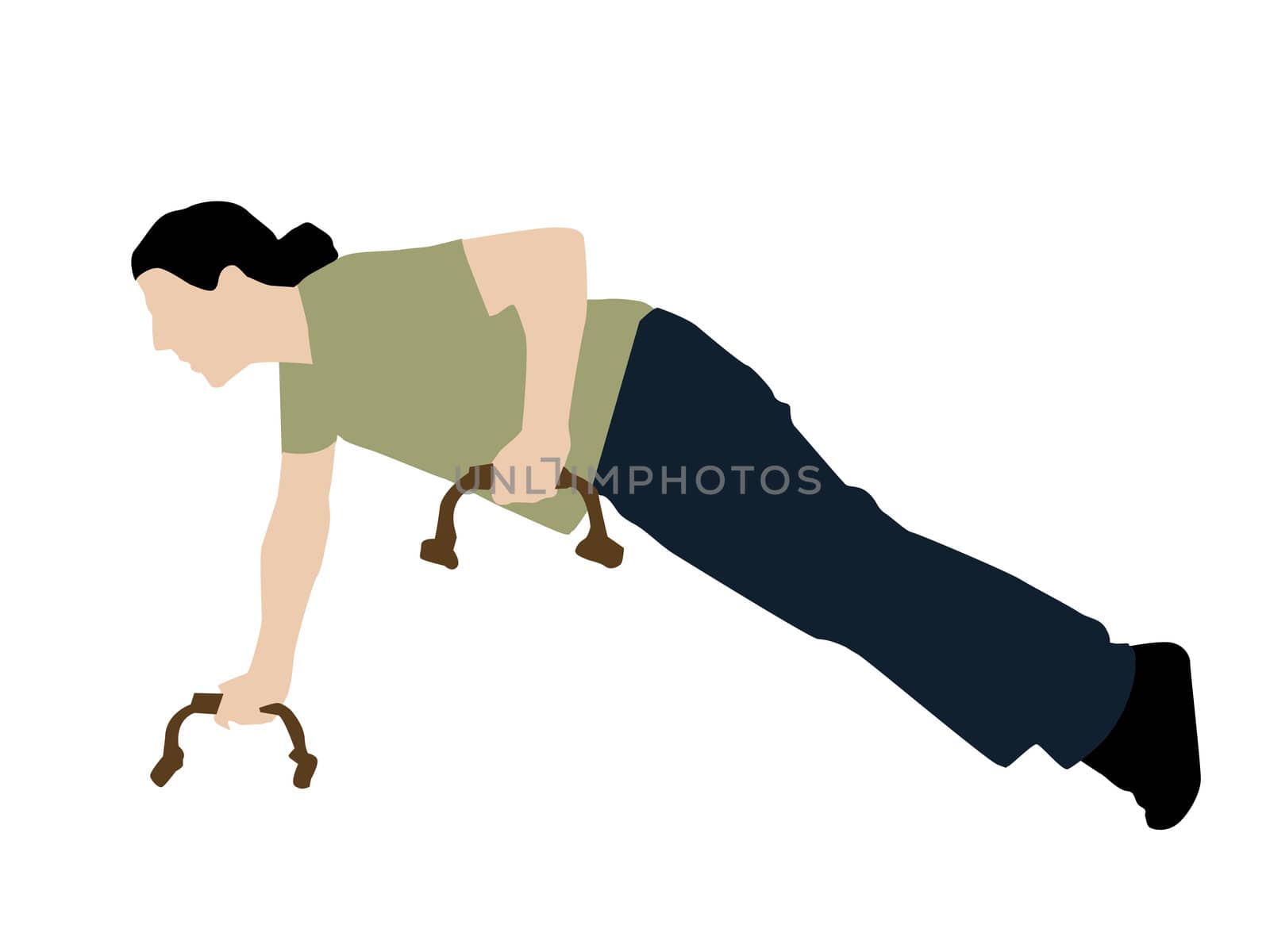 man doing one handed push-ups on isolated white background