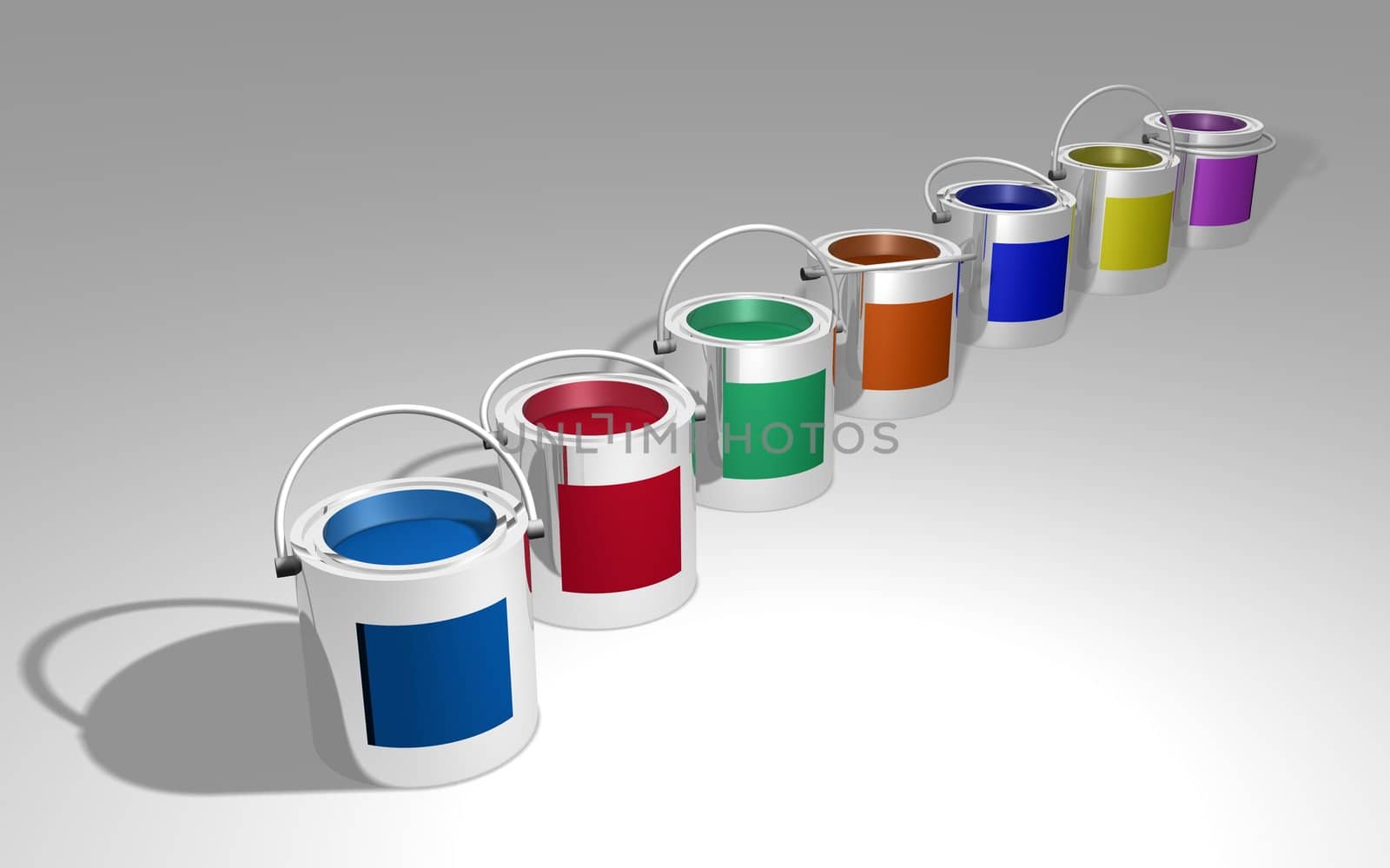 Illustration of different coloured cans of paint
