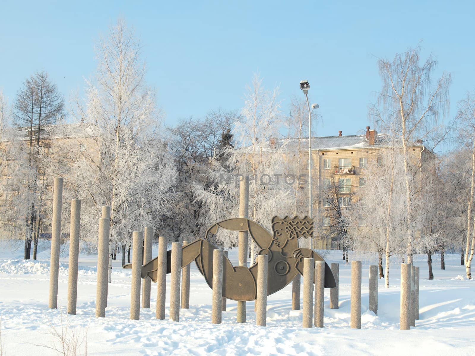 Sculpture on quay of Onega in Petrozavodsk, Russia        