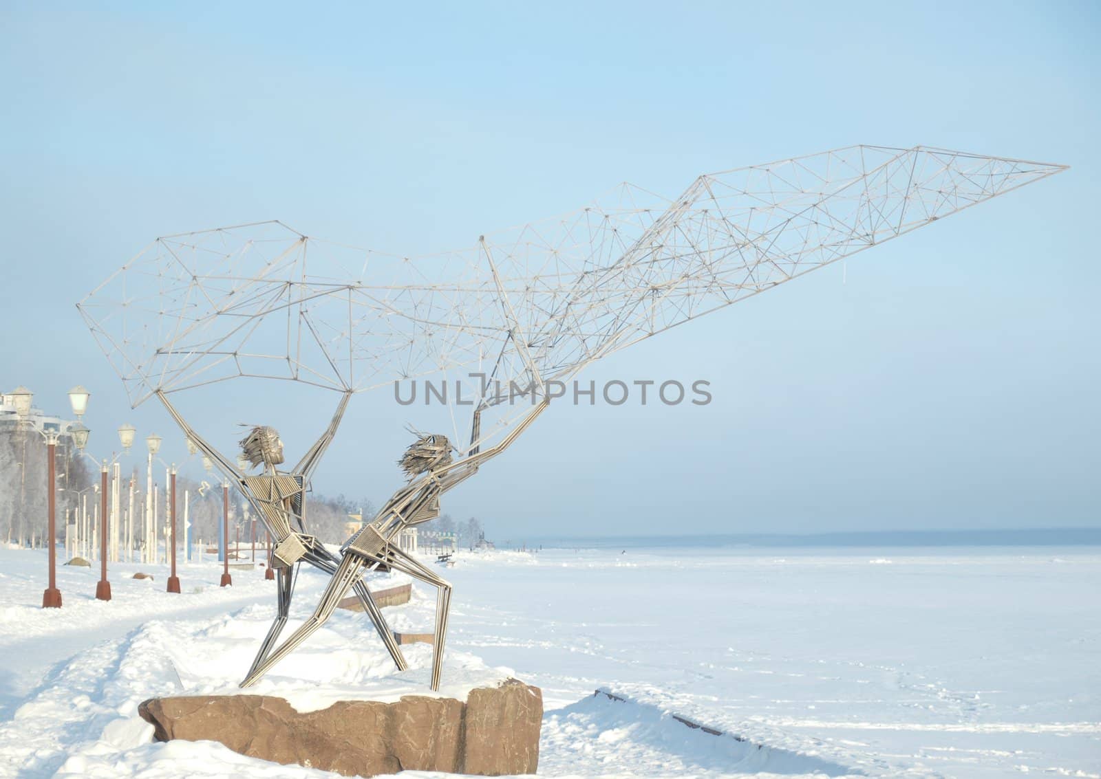 Sculpture on quay of Onega in Petrozavodsk, Russia        