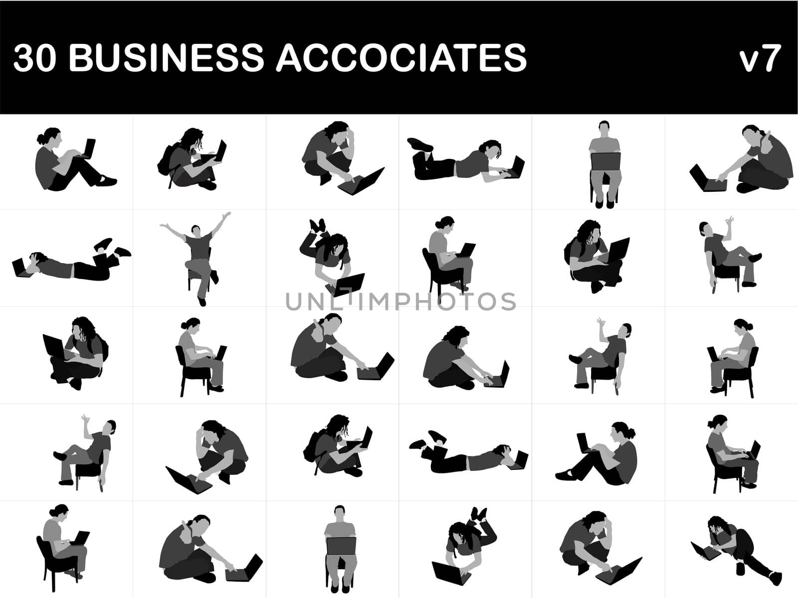 businesspeople with laptop on checked background

