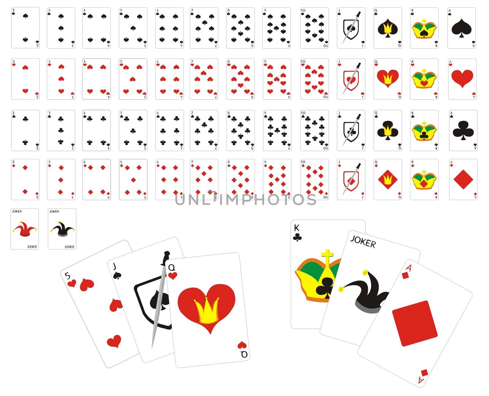 illustration of full deck of simple playing cards