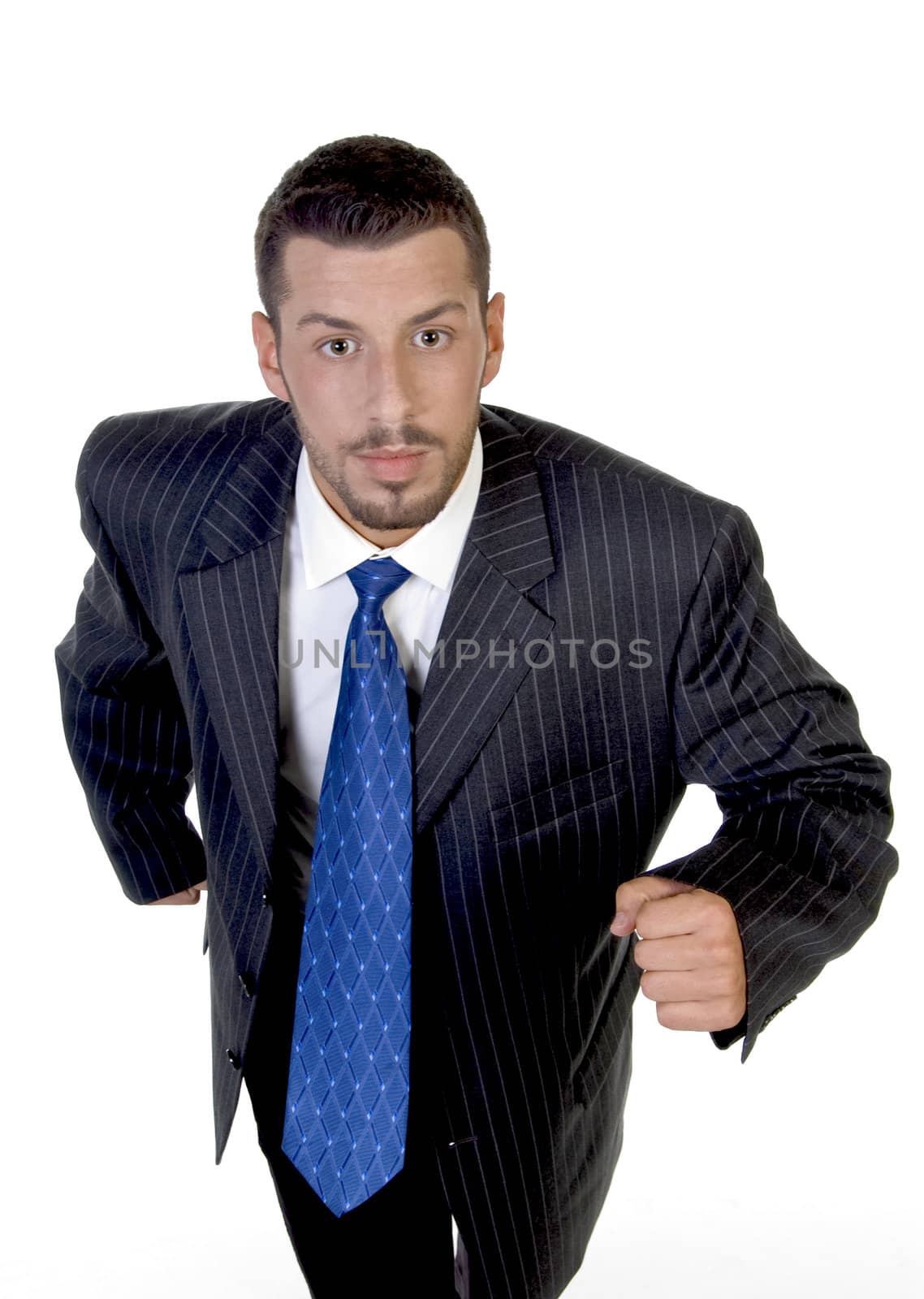 running young man against white background