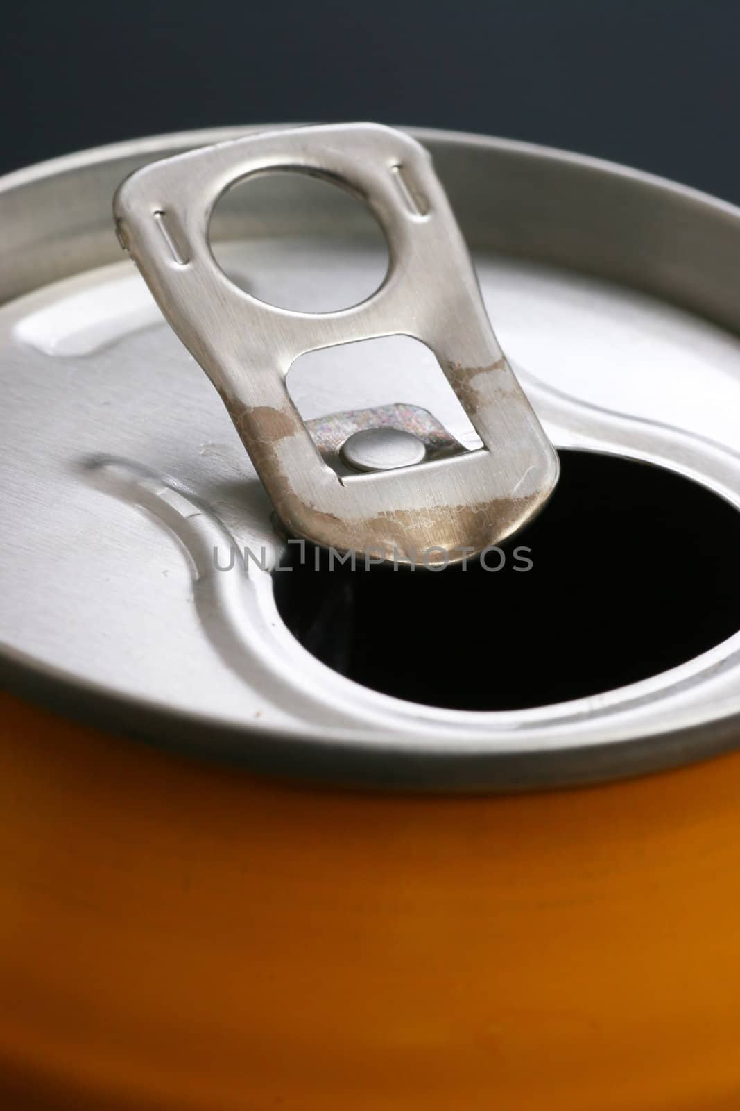 The aluminum can. A close-up, the top view