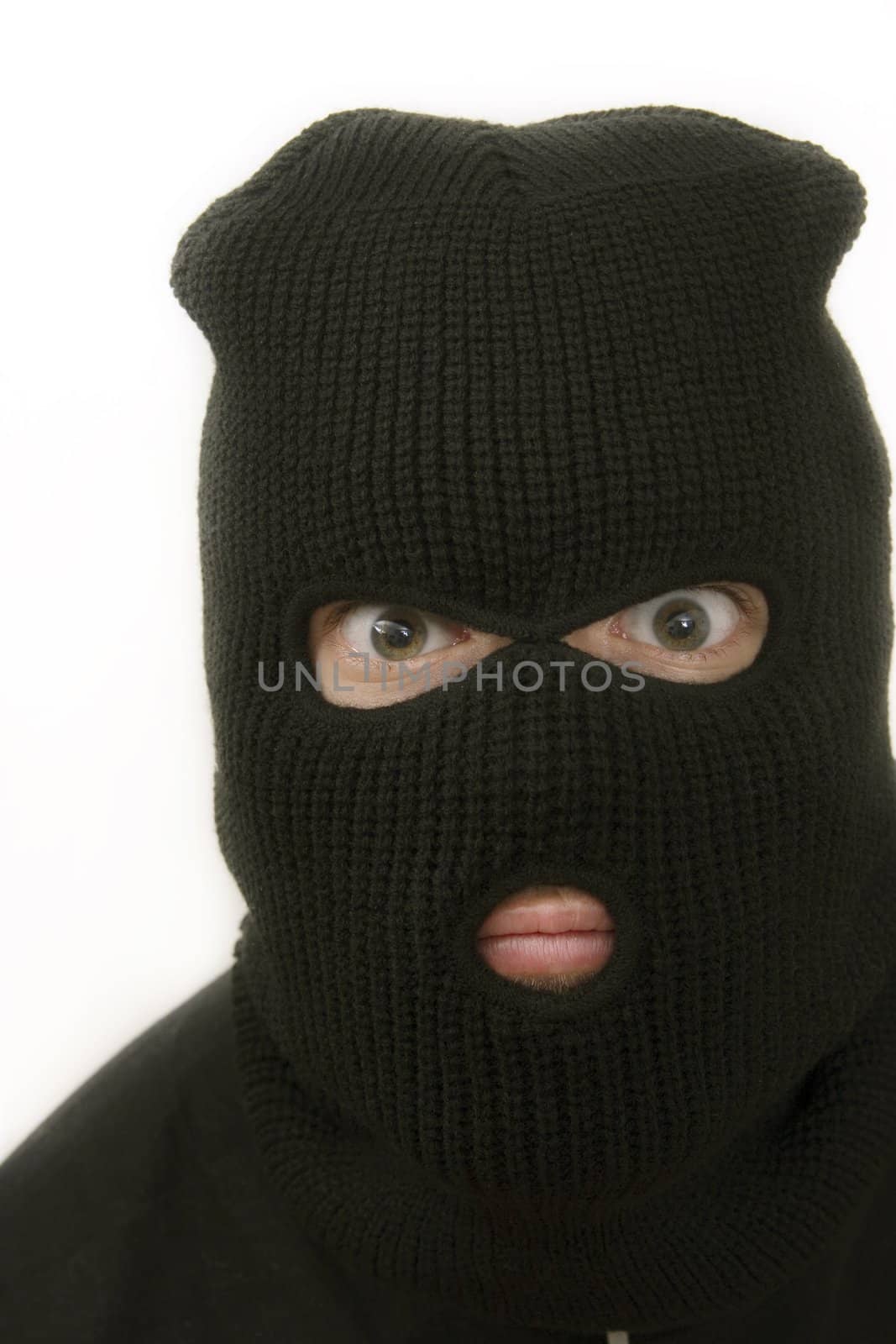 evil criminal wearing black military mask