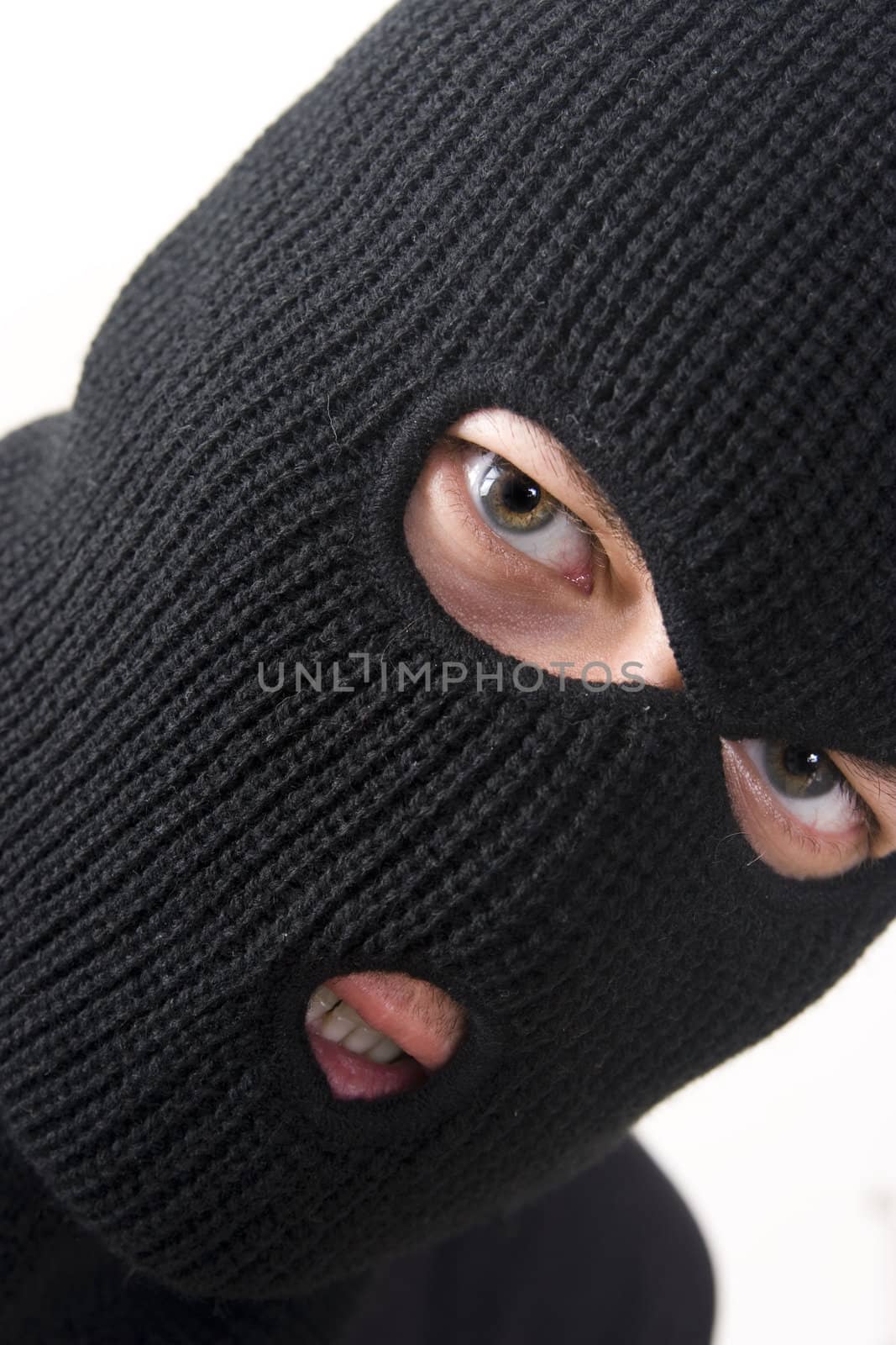 evil criminal wearing military mask