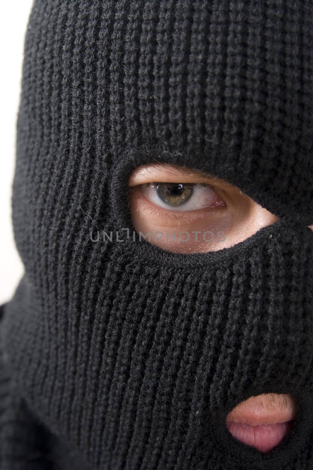 evil criminal wearing military mask