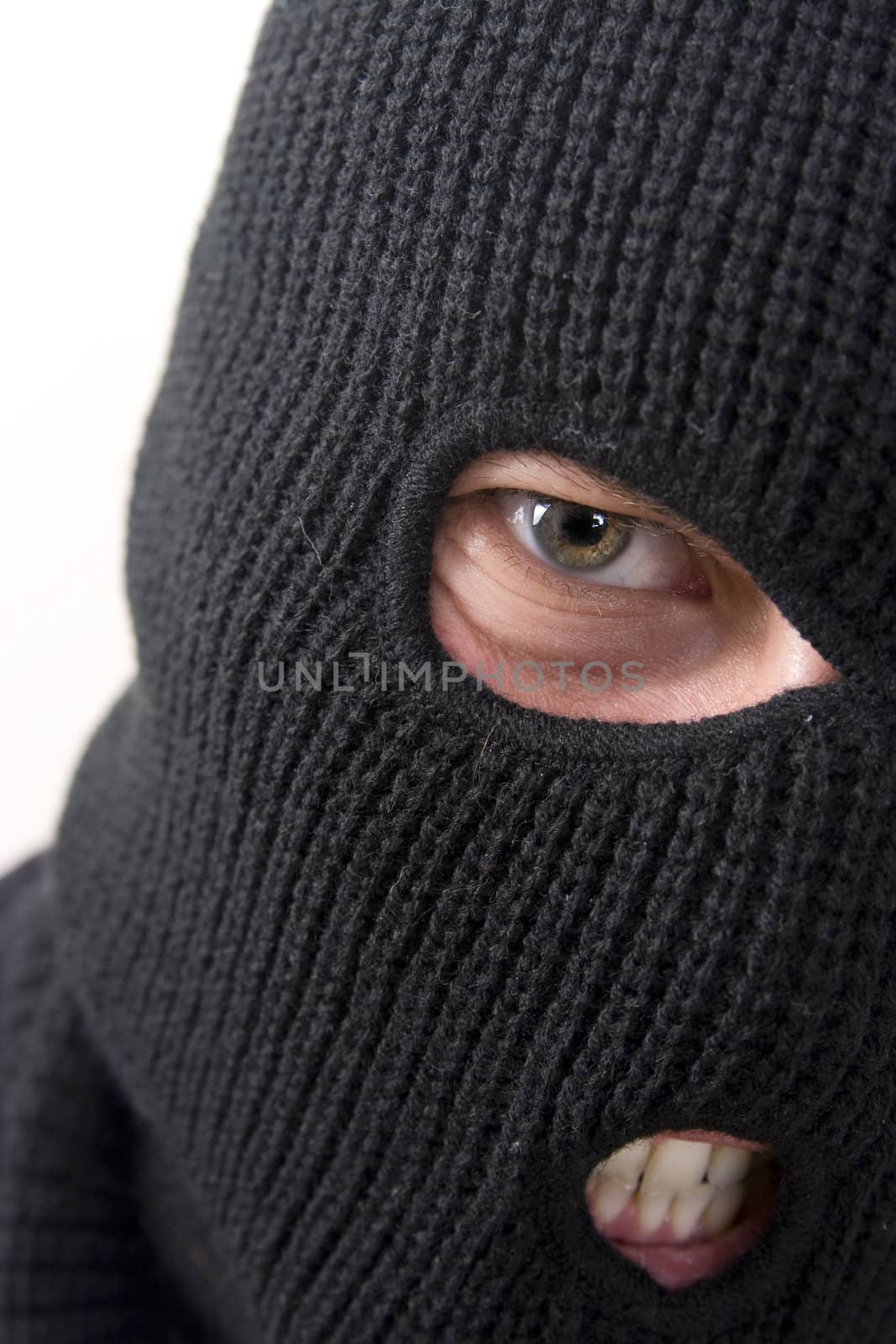 evil criminal wearing military mask