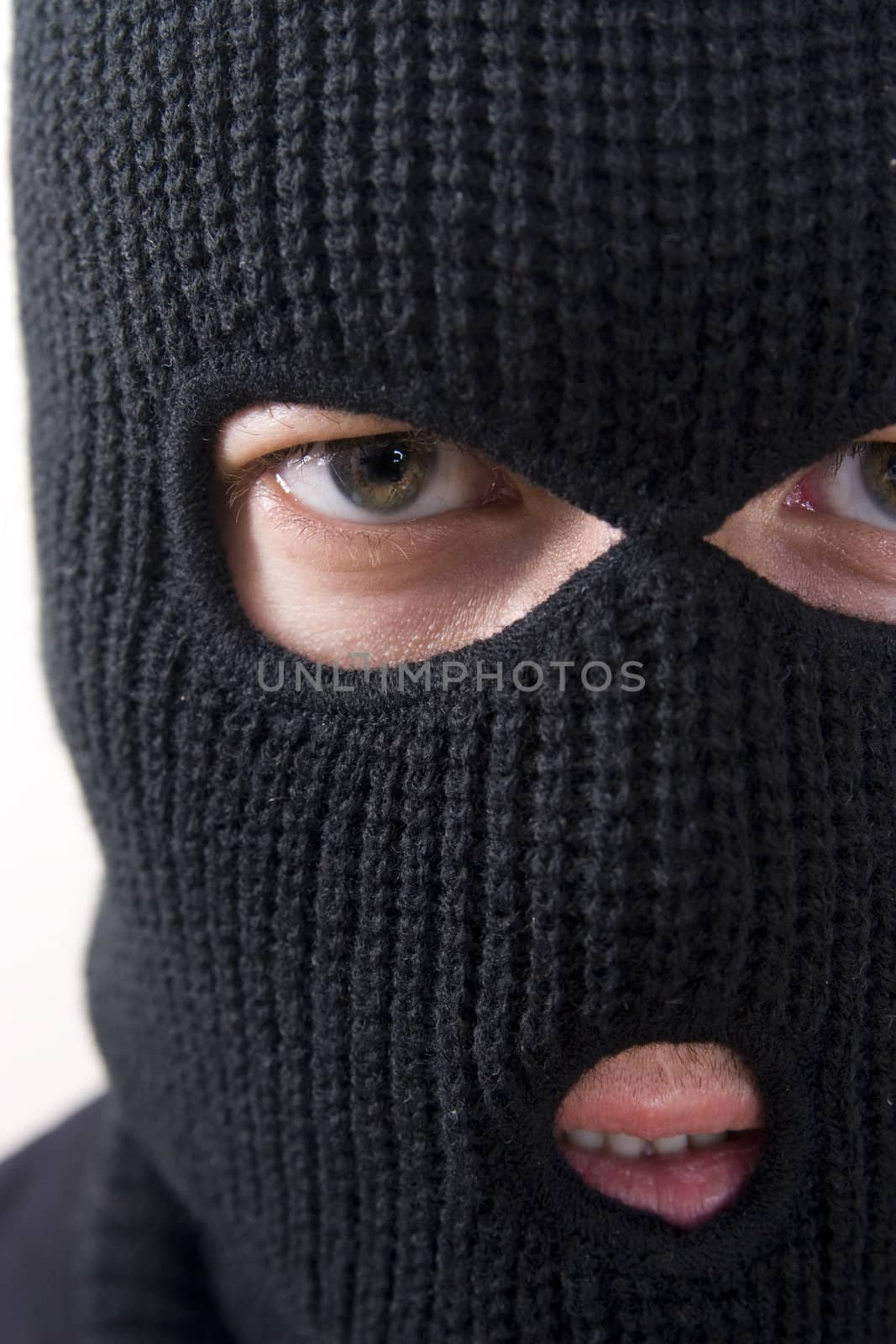 evil criminal wearing military mask
