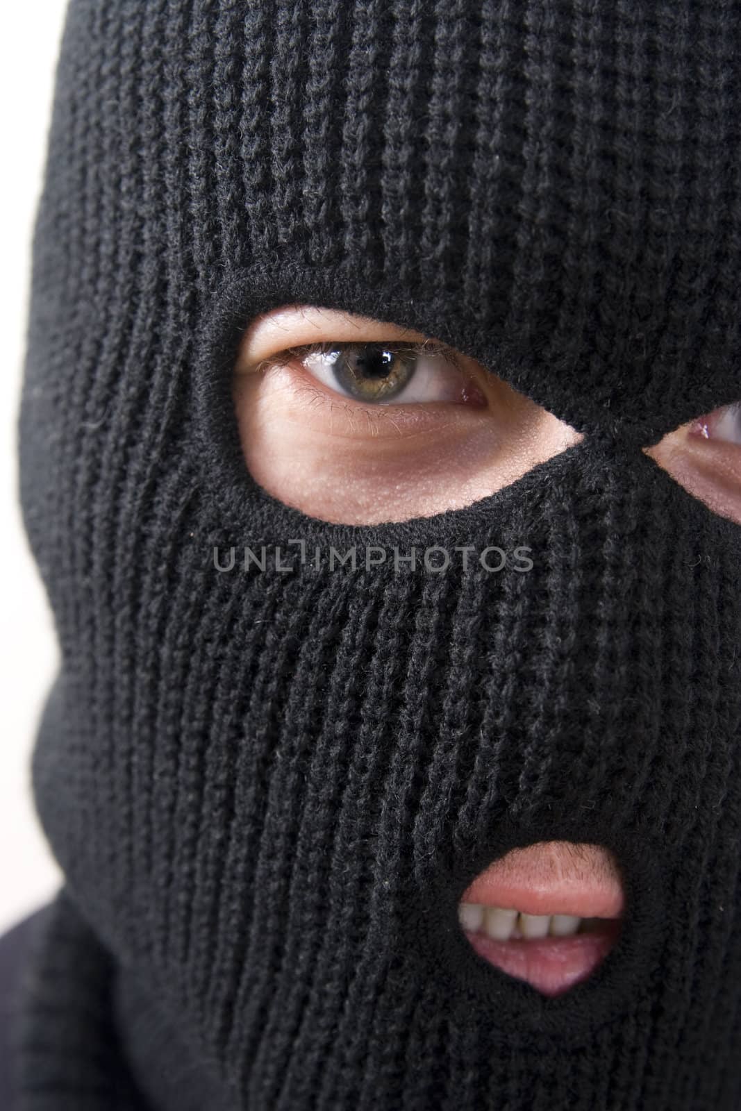evil criminal wearing military mask