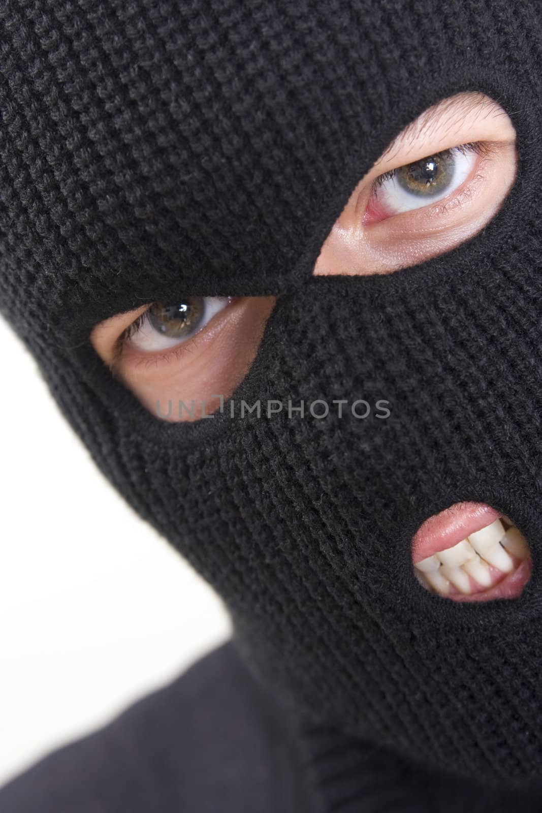 evil criminal wearing military mask