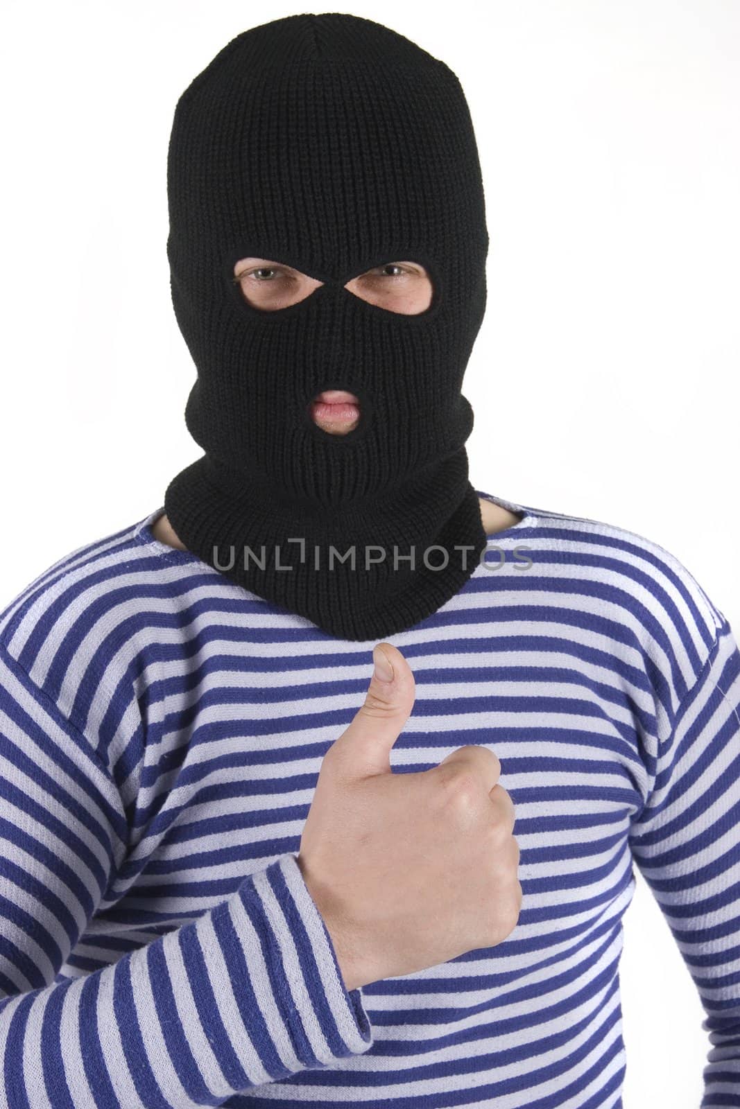bandit wearing military mask, thumbs up