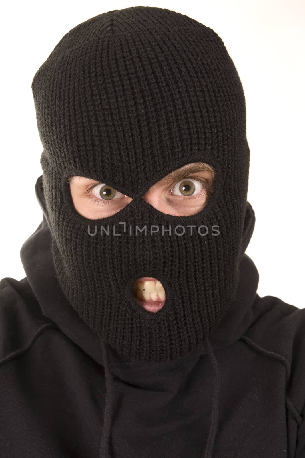 evil criminal wearing balaclava