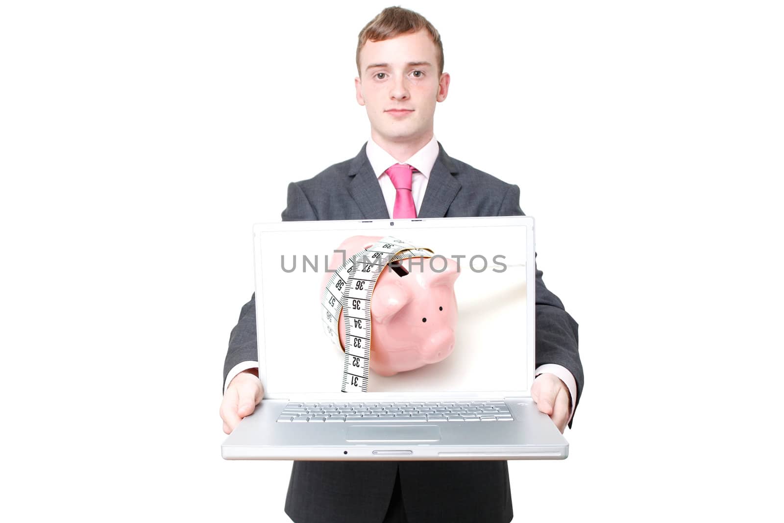 A business man with a laptop open