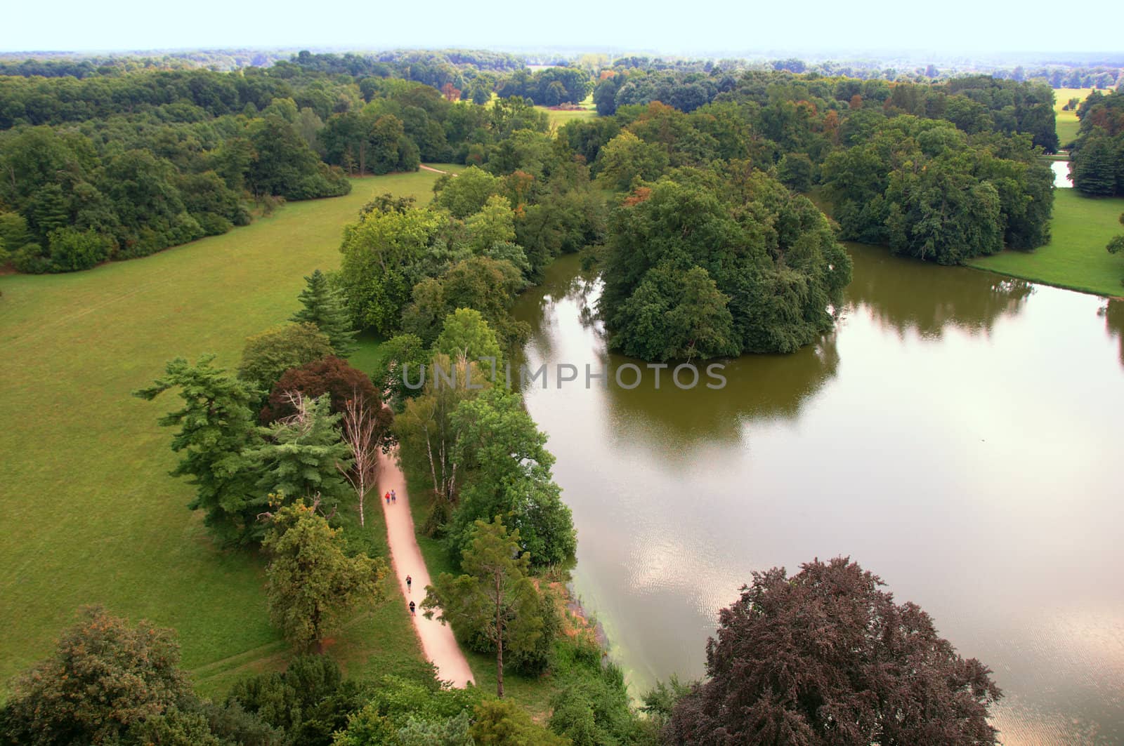 View on a english park from height of the bird's flight. Lednice. The Czech Republic