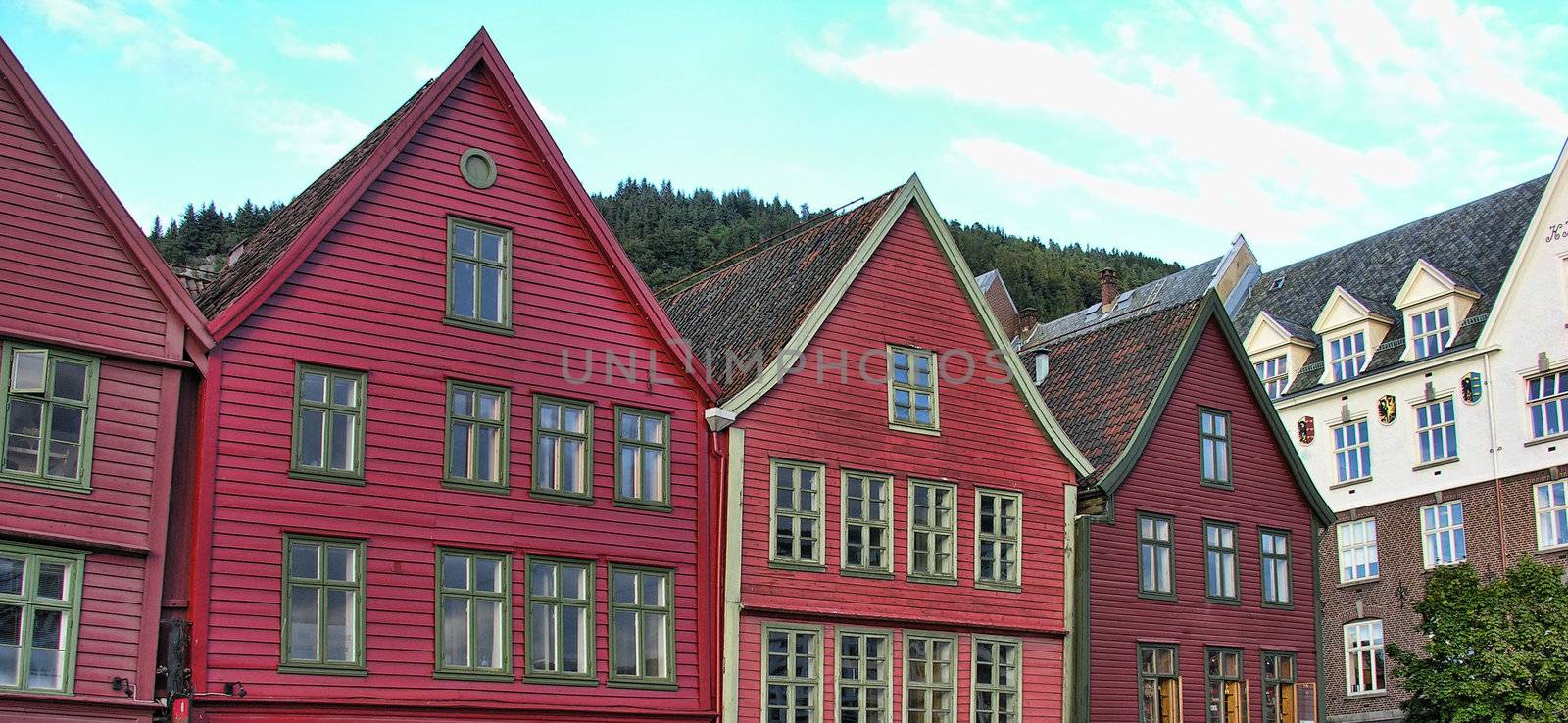 Architecture of Bergen, Norway, during Summer