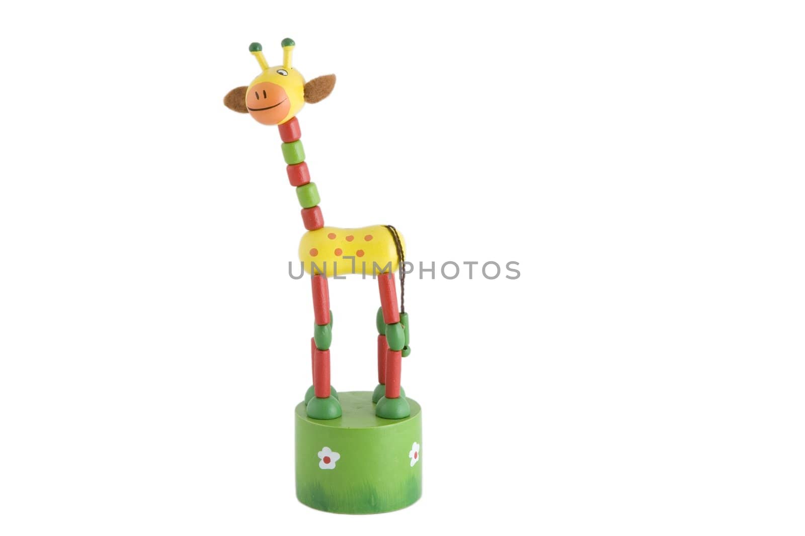 front view of wooden toy, colored giraffe