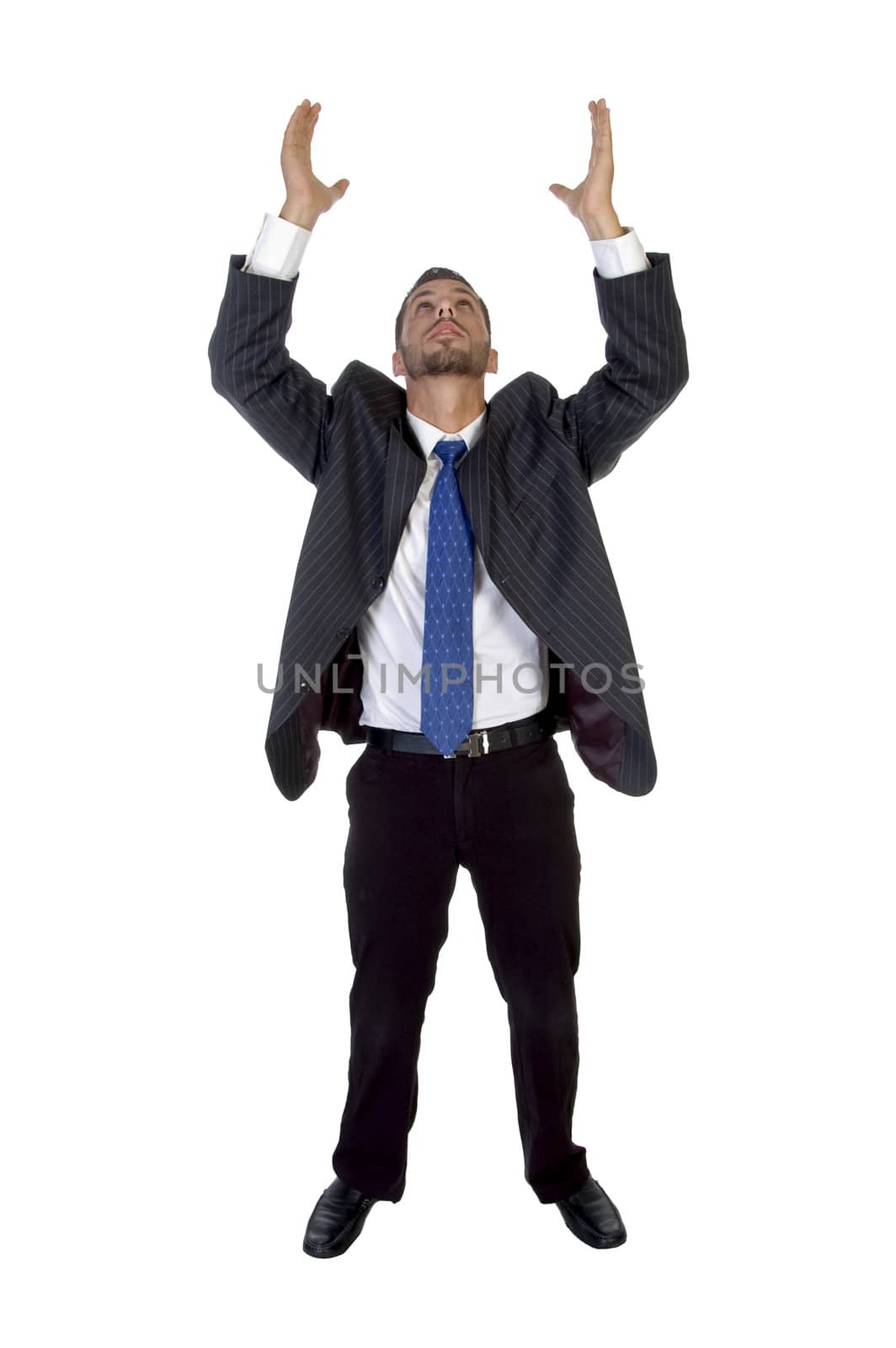 standing man making a wish on an isolated white  background