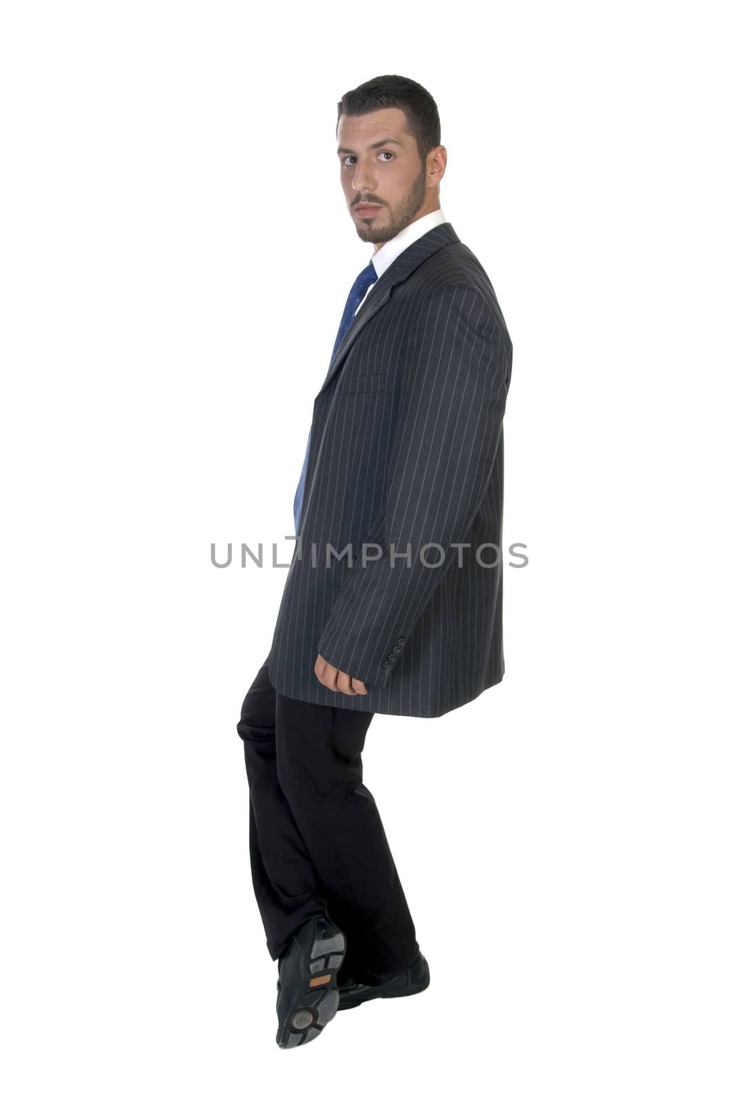 stylish pose of successful businessman on an isolated white background