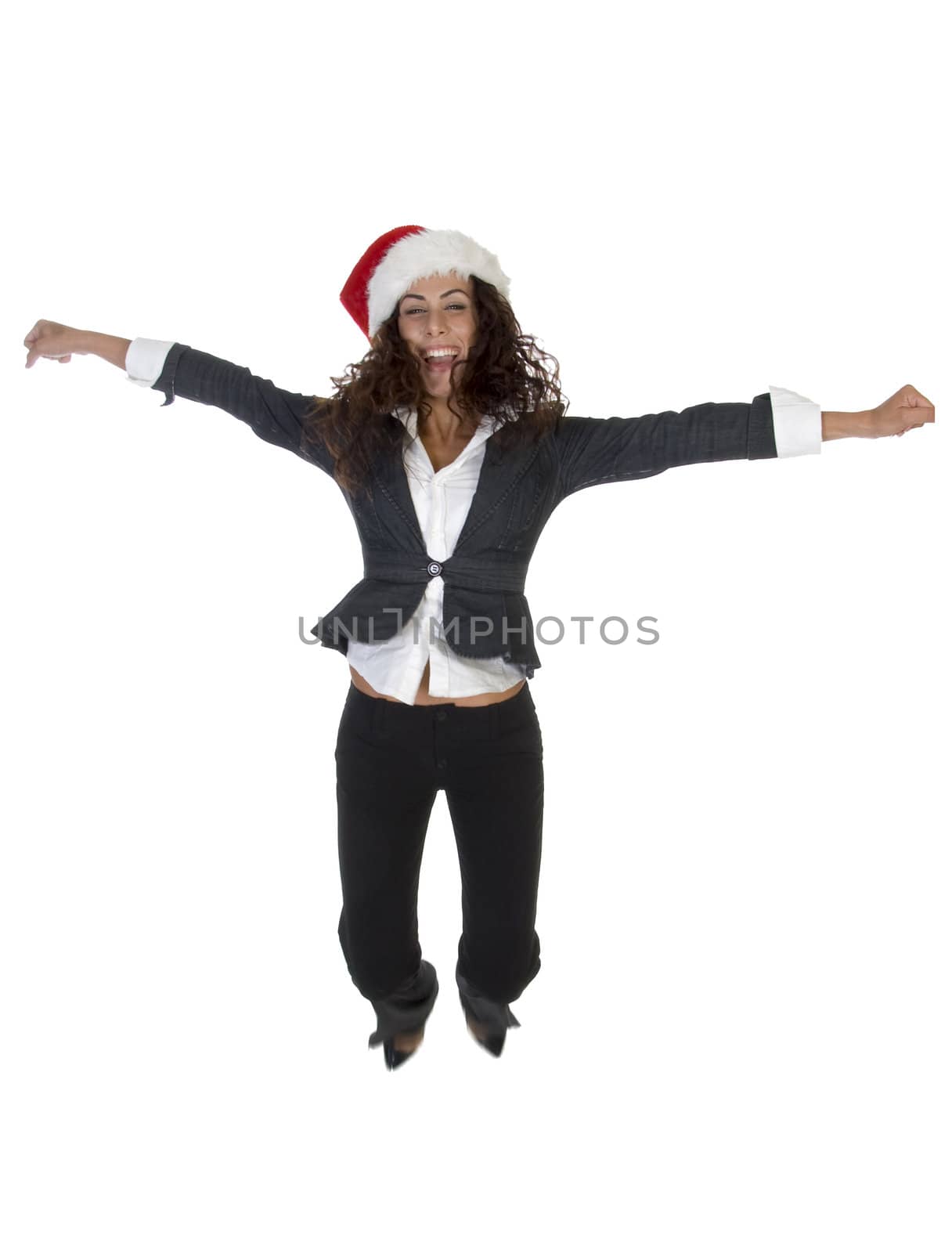 lady enjoying christmas on an isolated background