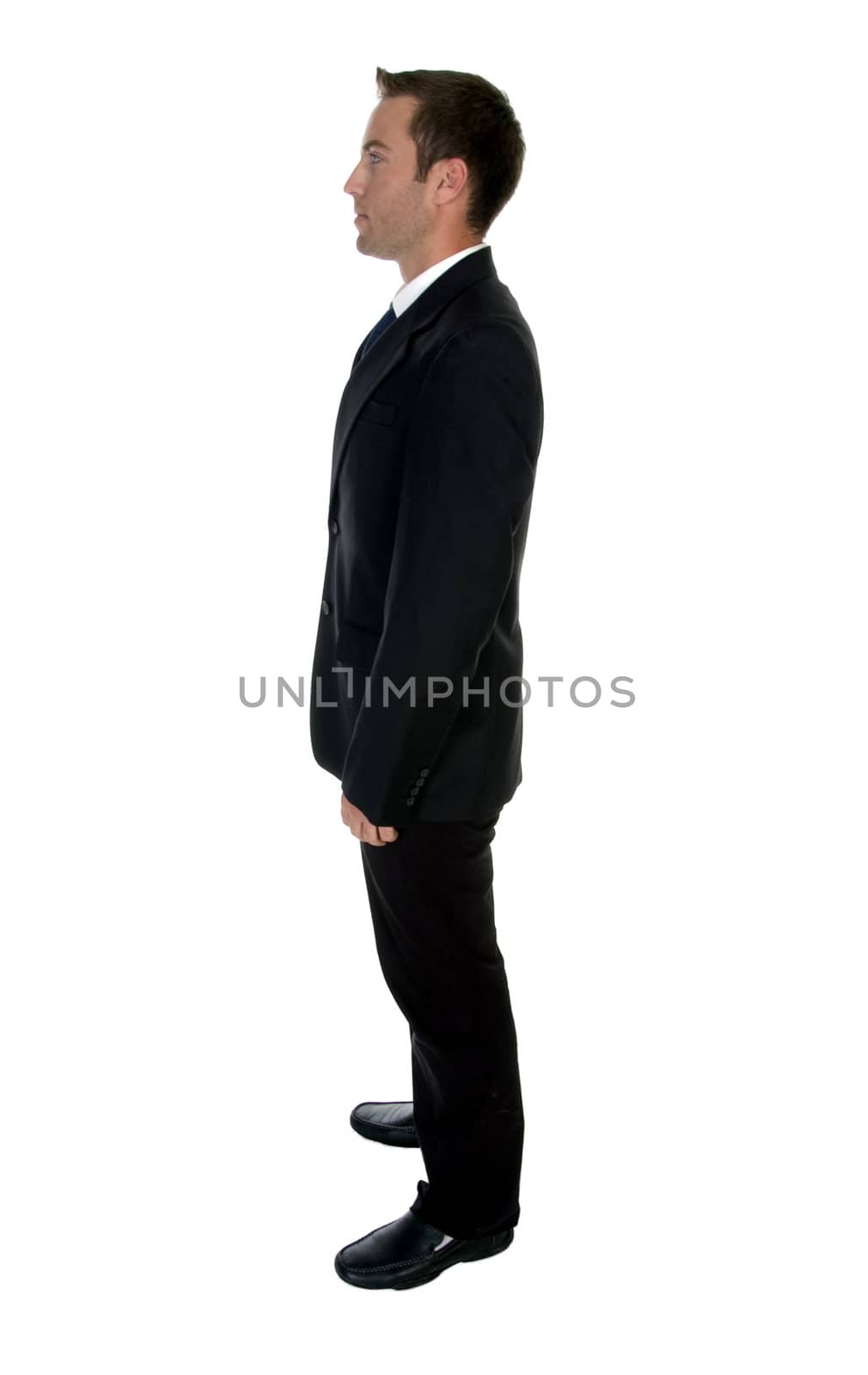 side view of businessman with white background
