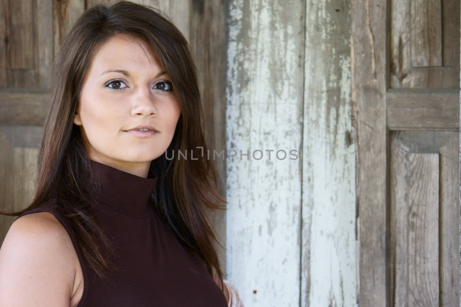 Young girl from Poland in old, cut manor house