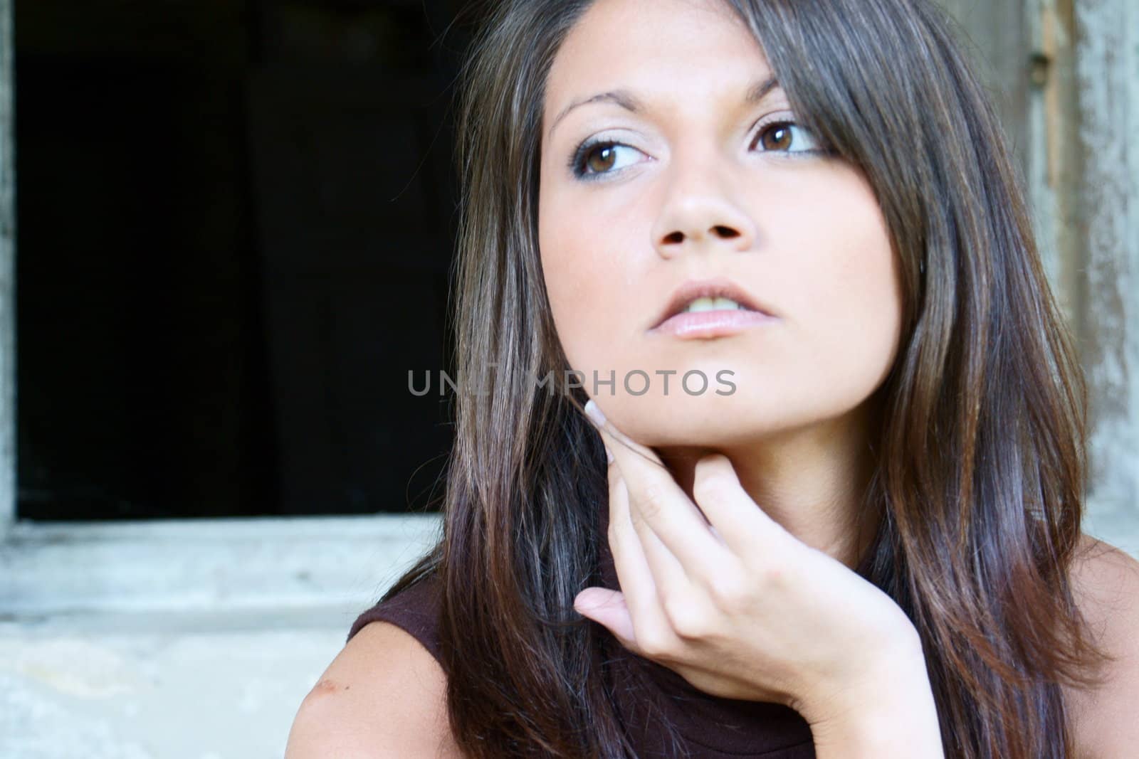 Young girl from Poland in old, cut manor house
