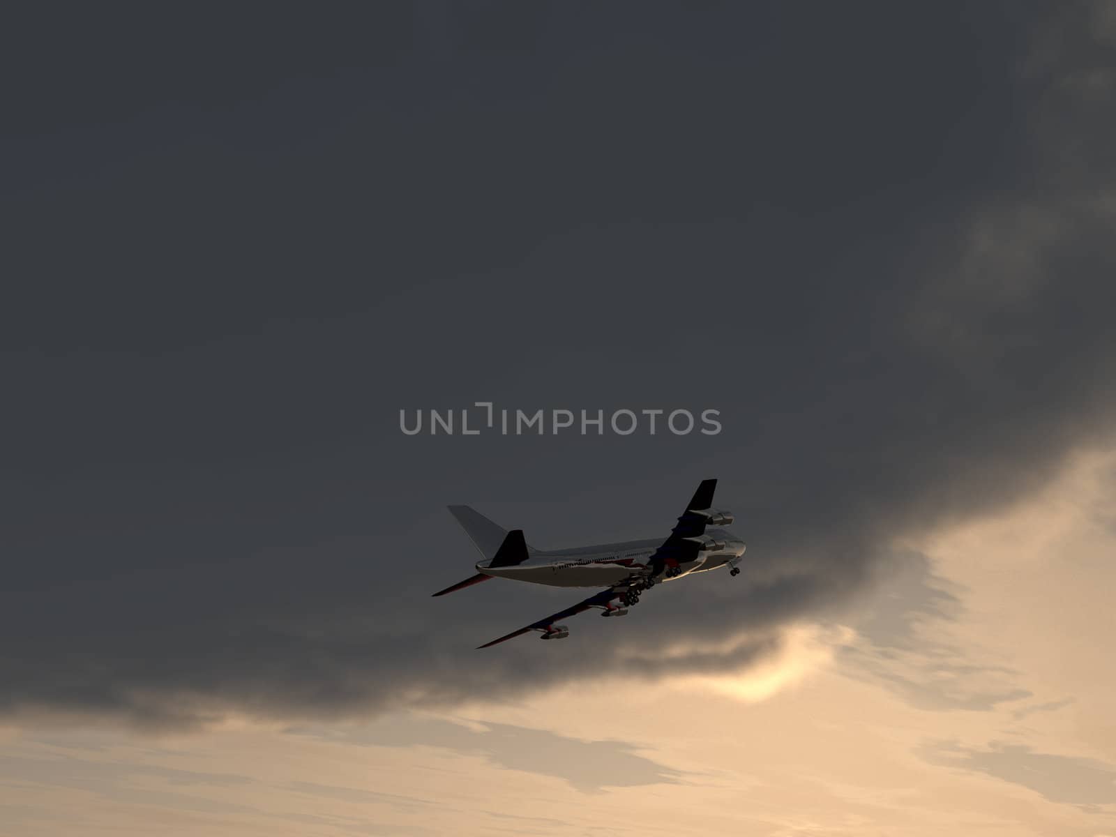 An airplane that is flying high in the sky.