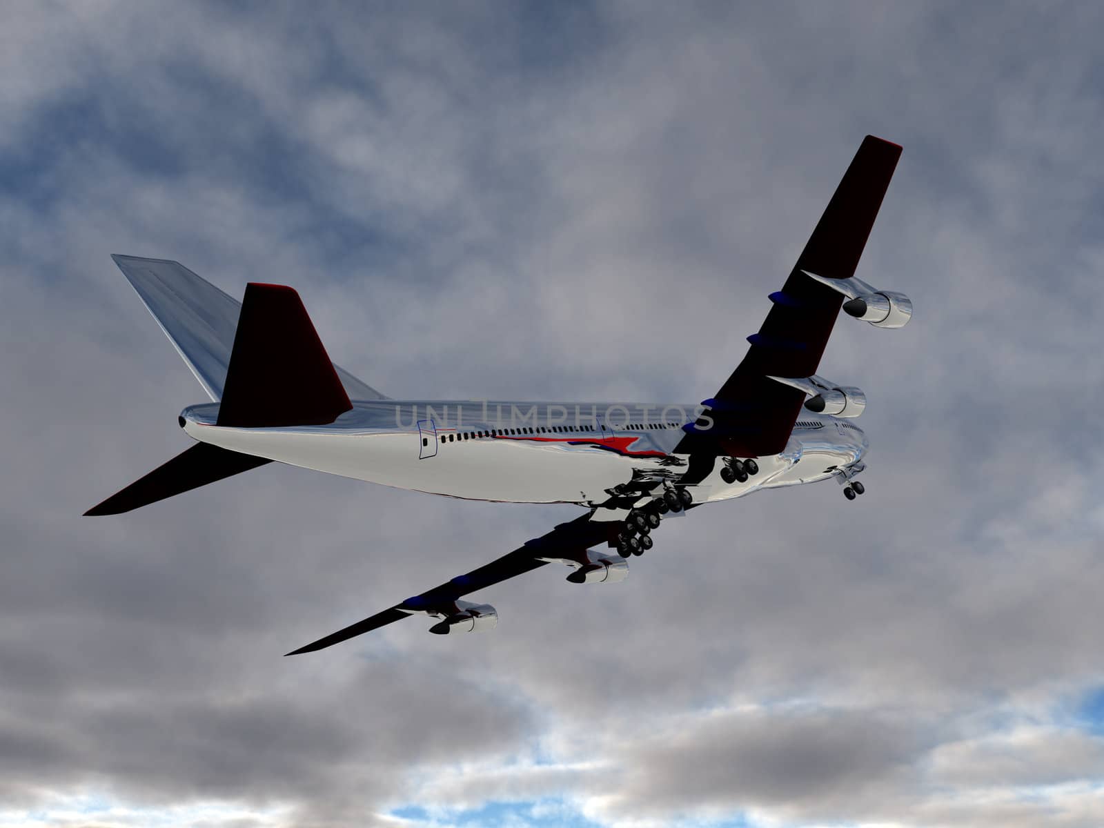 An airplane that is flying high in the sky.
