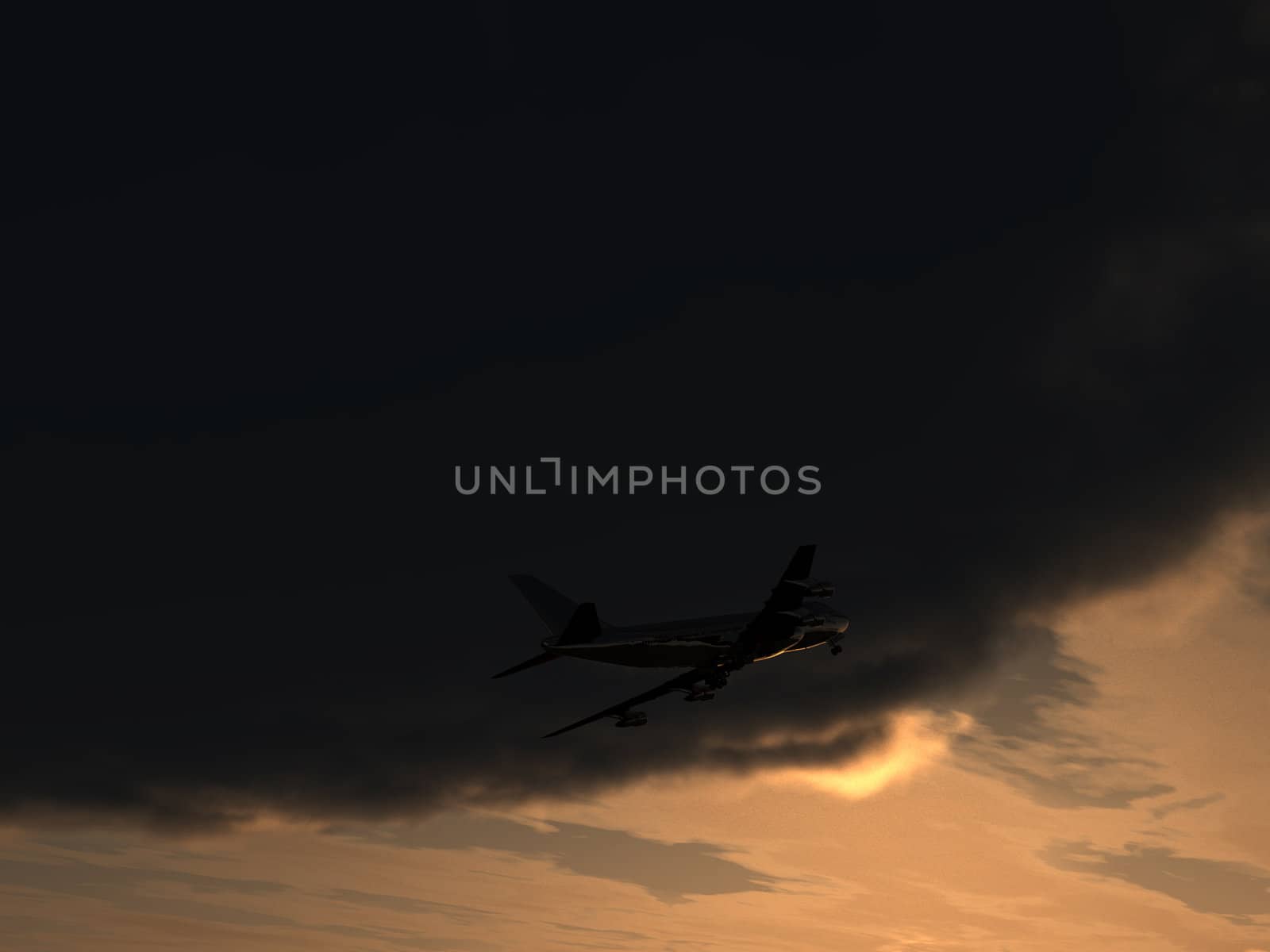 An airplane that is flying high in the sky.