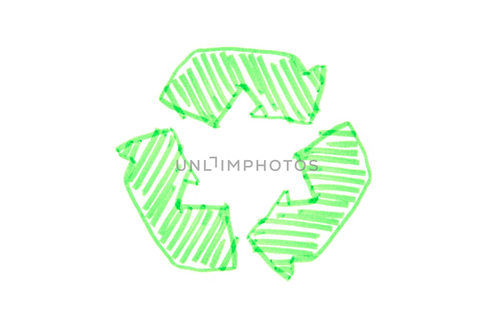 A drawn recycle logo on white