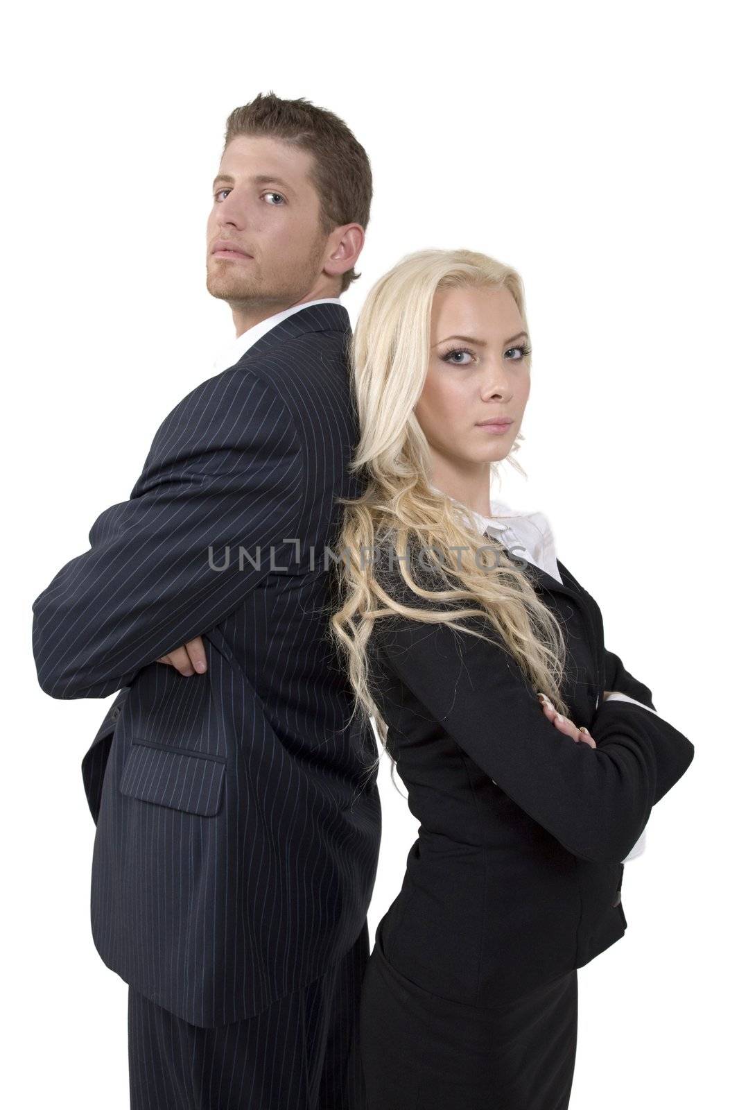 young business couple on isolated  background