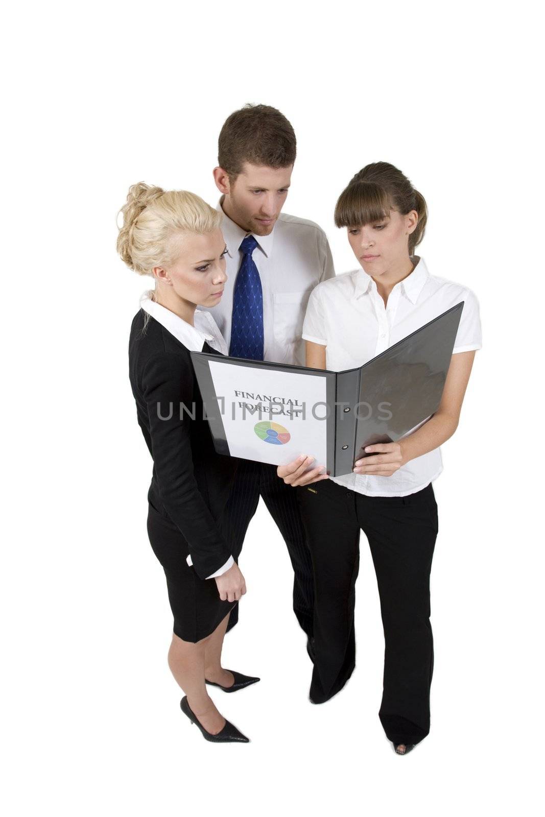 business people discuss report on white background