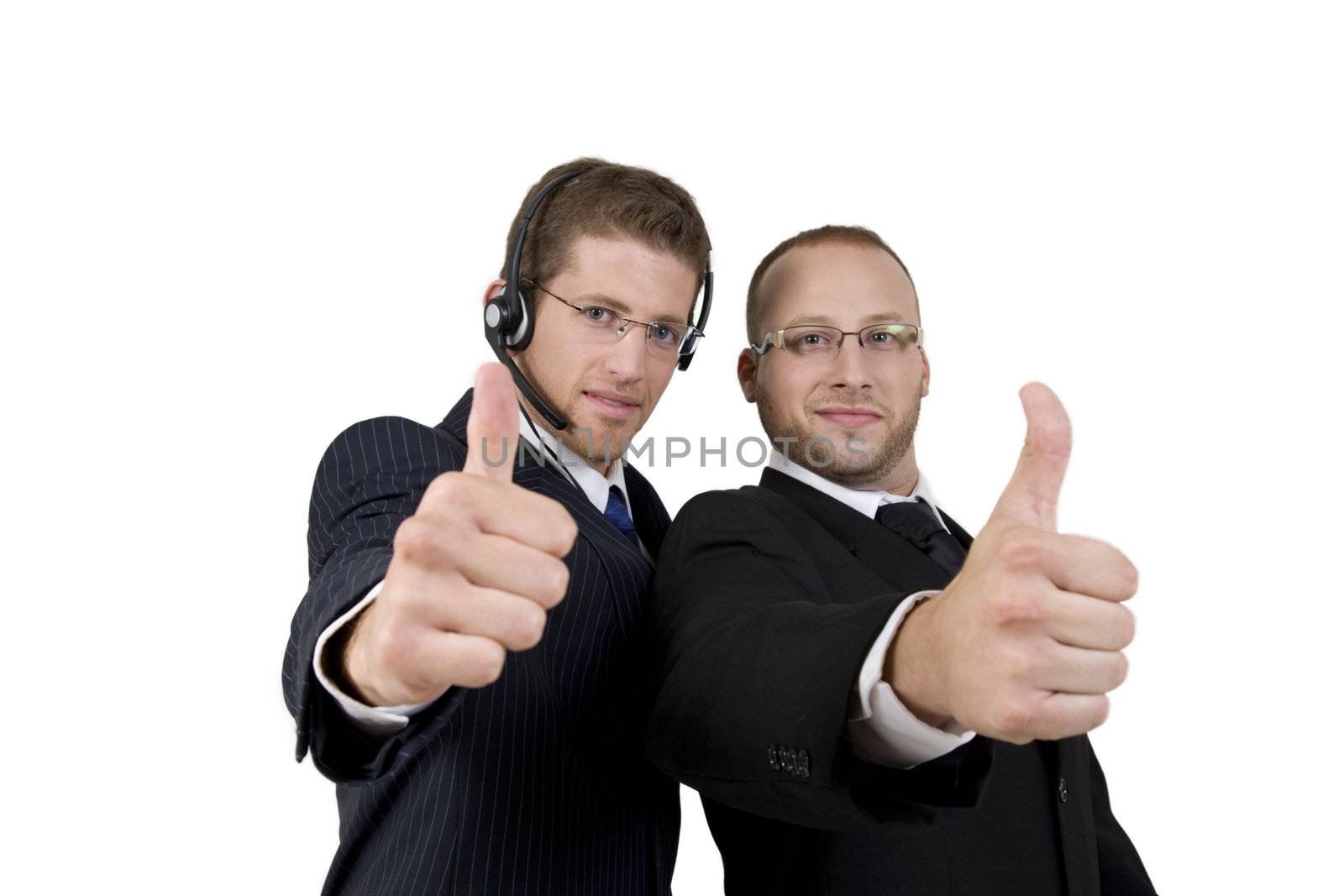handsome businessmen gesturing thumbs up  on white background