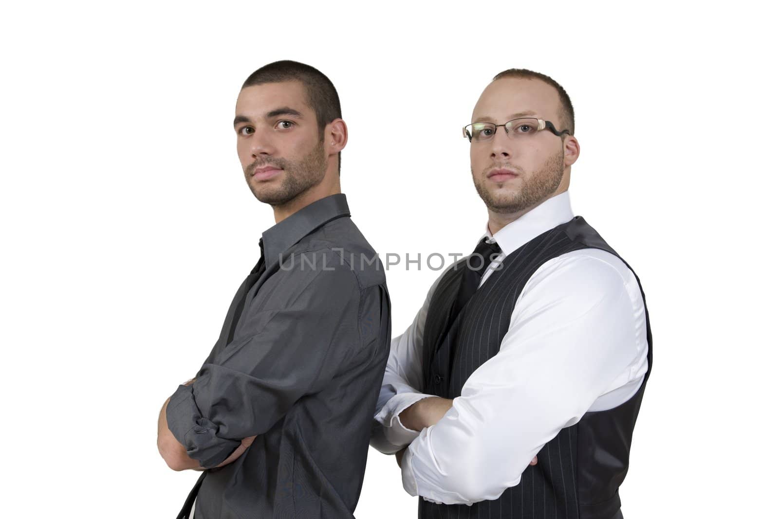 handsome men looking forwards on white background