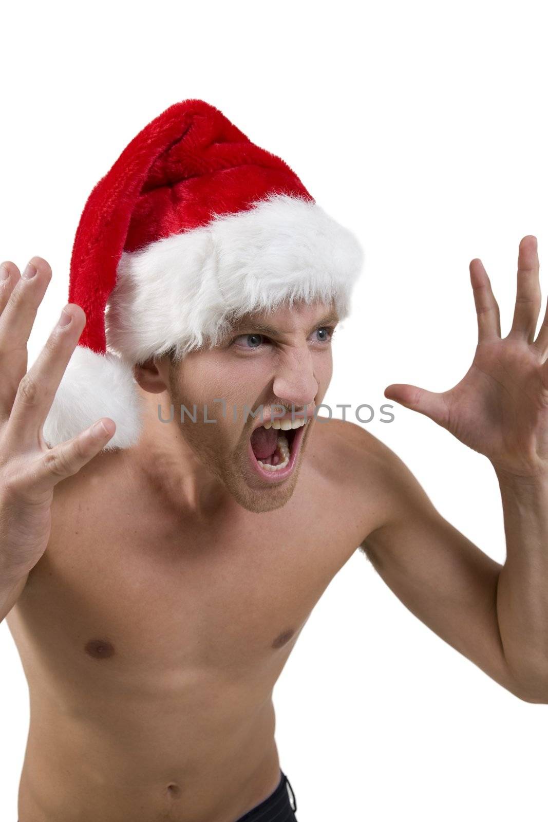 angry young man on isolated background