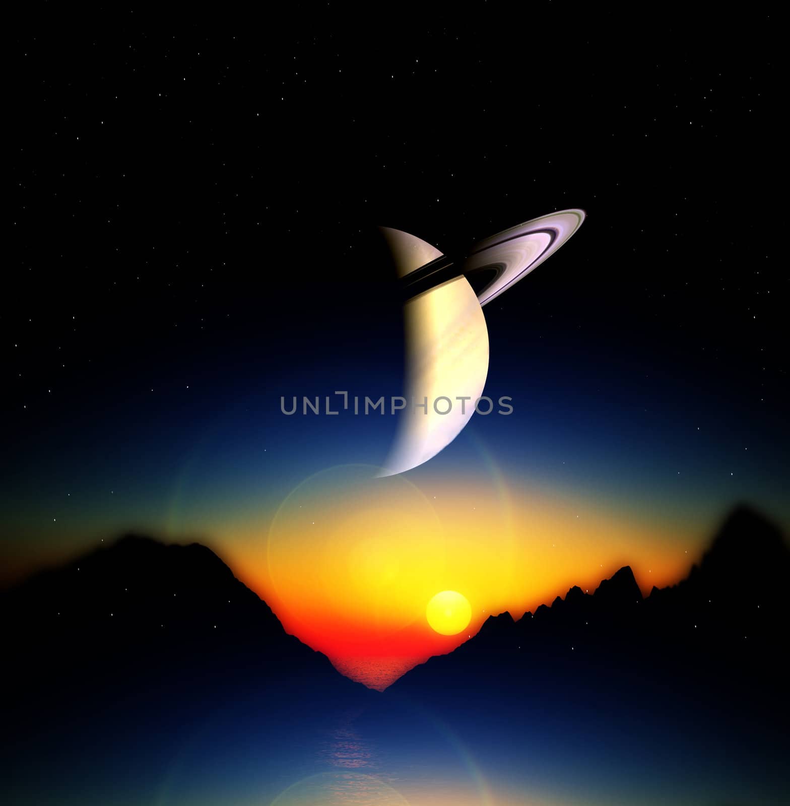 A view of an alien landscape and sky.