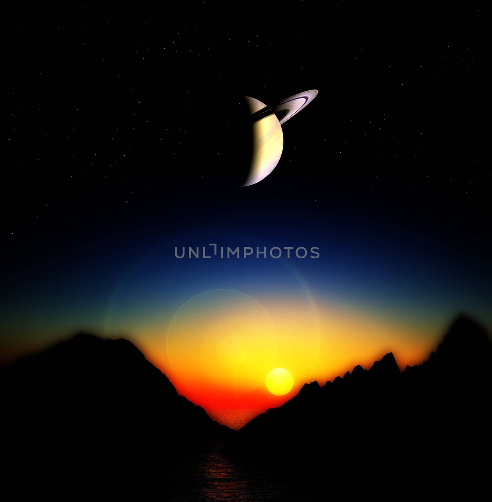 A view of an alien landscape and sky.