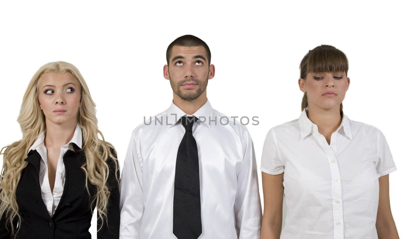 corporate people expressing differently on white background