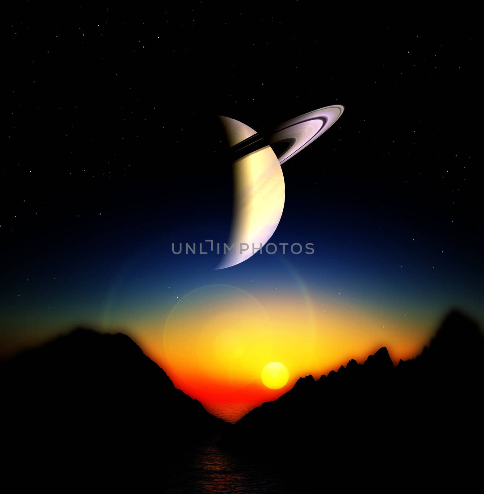 A view of an alien landscape and sky.