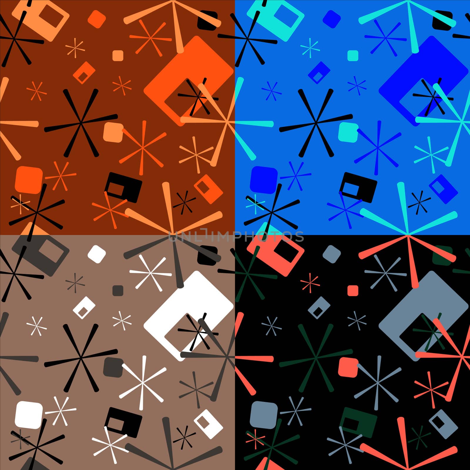 Abstract seventies star design that is ideal as a background or seamless desktop with four color variations
